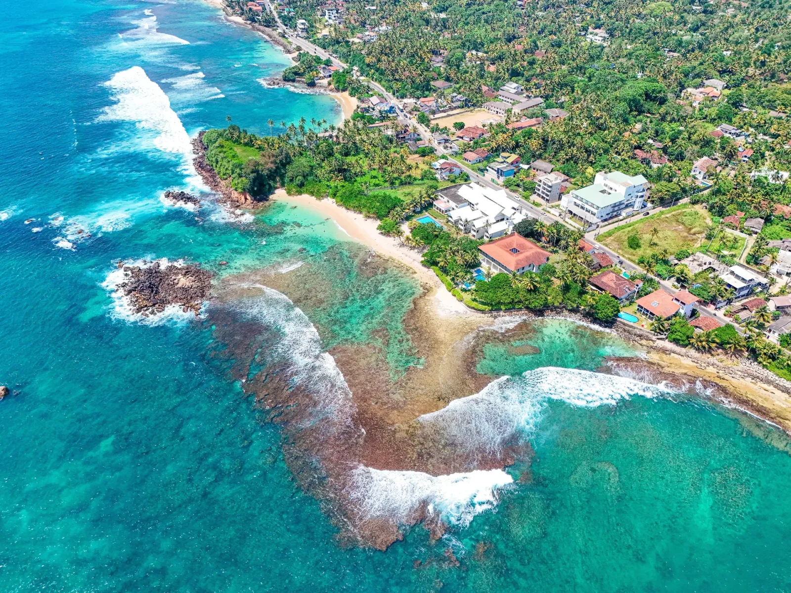 The coral reef and beach at Hikkaduwa on Sri Lanka's south coast