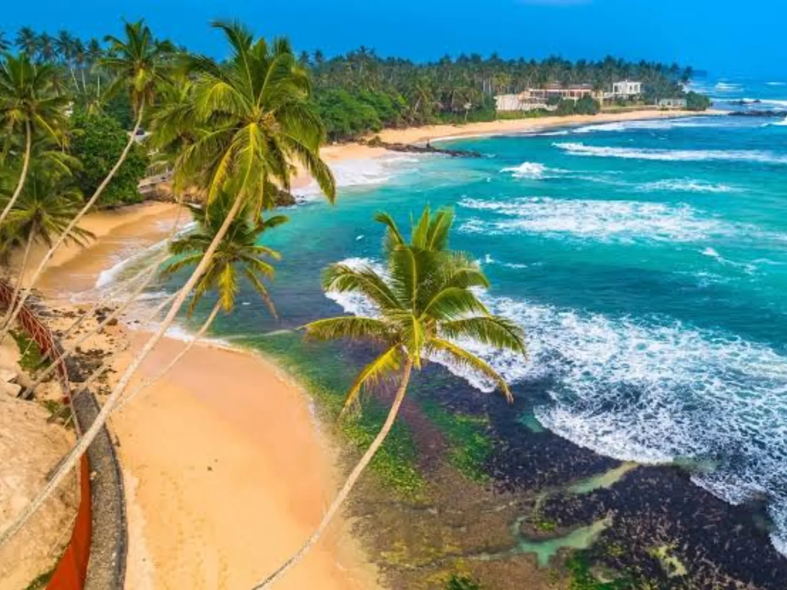 The curved sheltered bay at Unawatuna on Sri Lanka's south coast