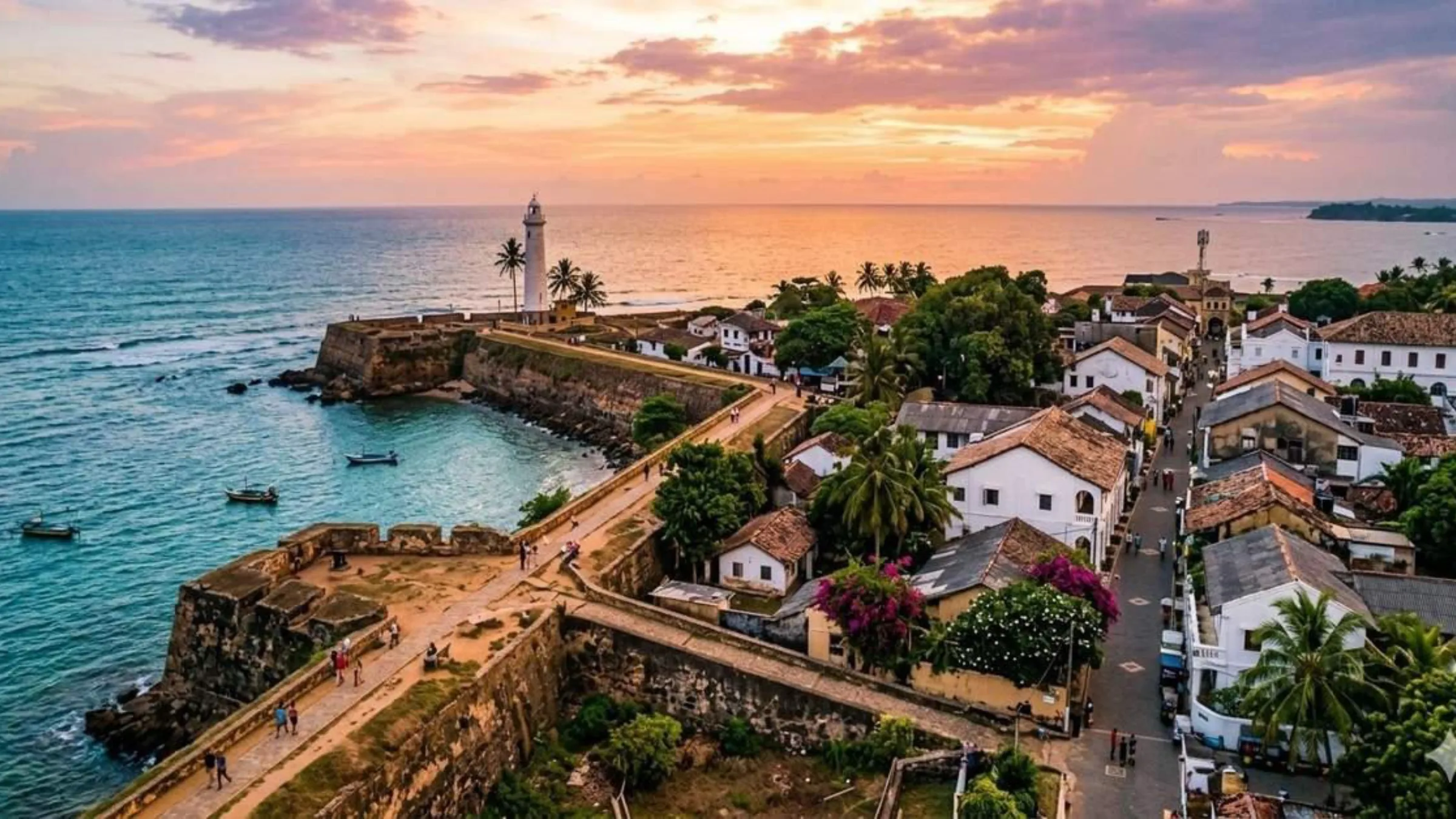 The historic ramparts and lighthouse of Galle Fort overlooking the Indian Ocean